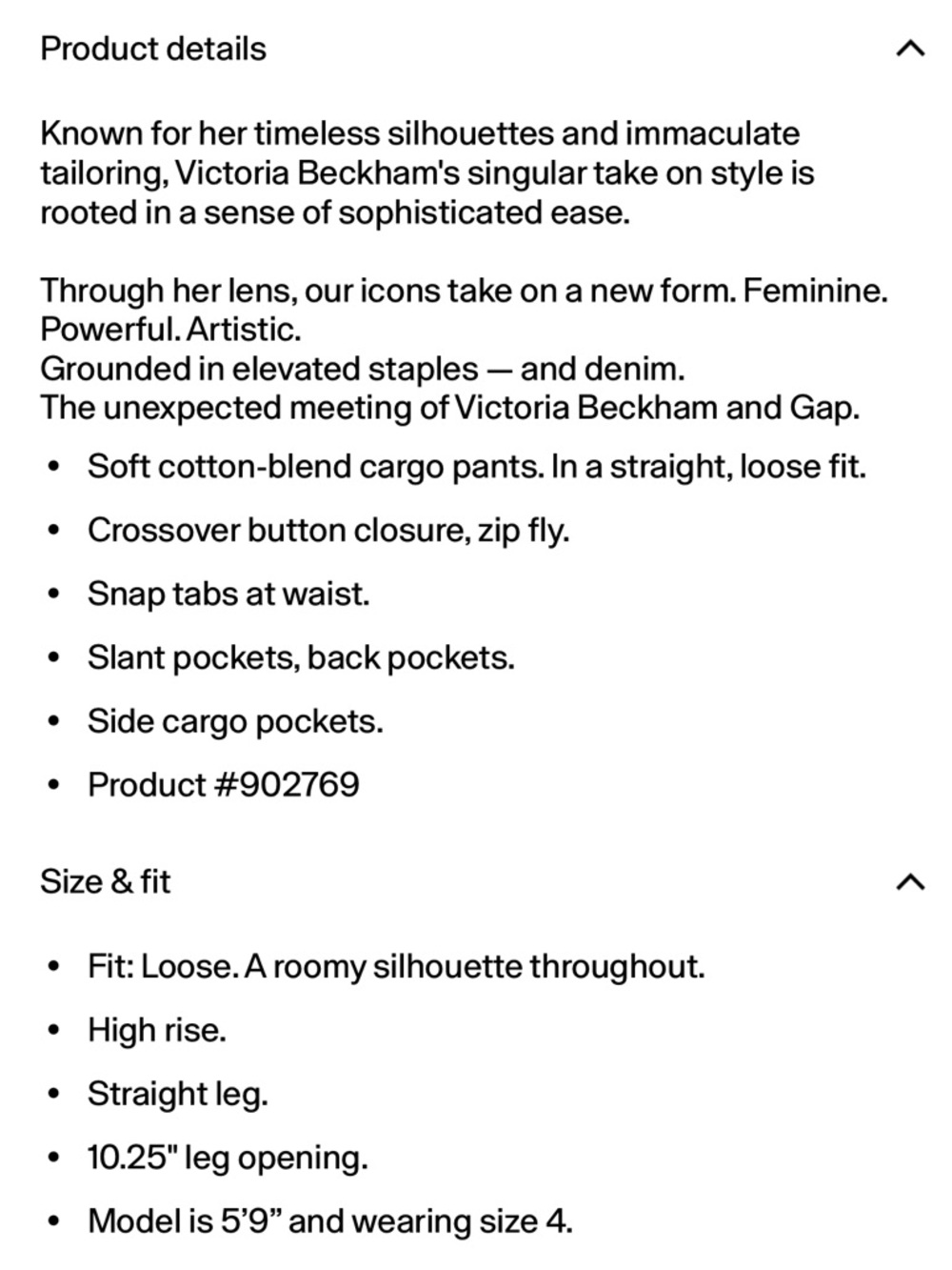 Gap x Victoria Beckham High-Rise Cargo Pants in Olive, size 4 - Picture 7 of 7
